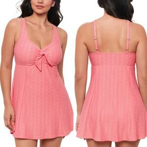 Swim Solutions Geometric One Piece Swim Dress Pink Women’s Plus Size 14 NWT